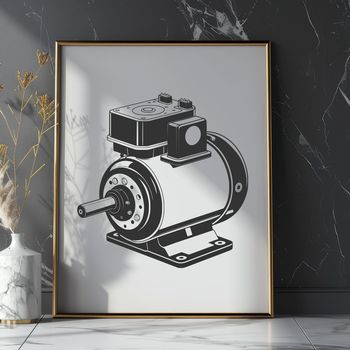 A technical illustration of an electric motor with detailed mechanical components.
