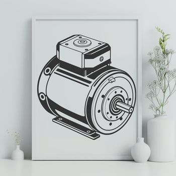 A detailed illustration of a motor with moving parts, suitable for vector design and cutting machine stencils.