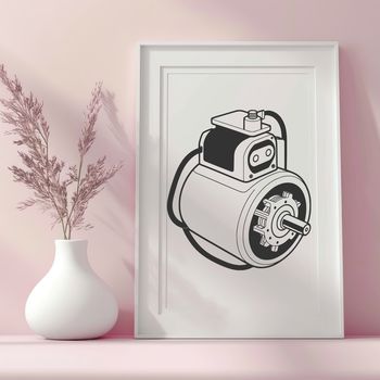 A detailed illustration of a motor with moving parts, suitable for vector art designs.