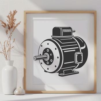 A stylized vector graphic representation of a motor with precise technical design.