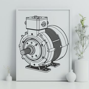 A simple motor design consisting of moving parts and gears, suitable for vector graphics and digital art.
