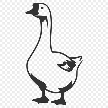 A digital drawing of a domesticated bird with a long neck and fluffy feathers.