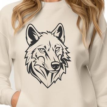 A detailed illustration of a wolf's head in a vector format, suitable for various design applications.