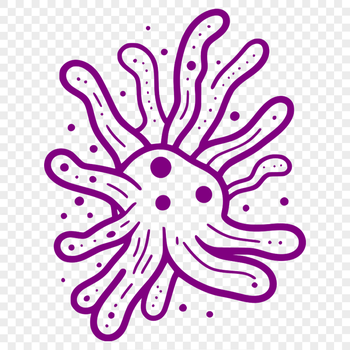 A detailed illustration of bacteria with rounded shapes and intricate details.