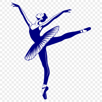 A young ballerina in a tutu poses on pointe shoes in a dance studio.