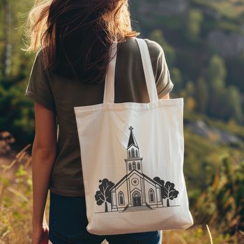A detailed illustration of a traditional Baptist church building with a prominent steeple.