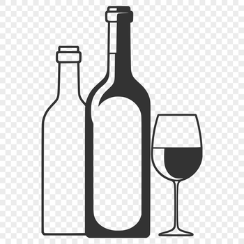 A glass containing a rich red wine poured from a bottle.