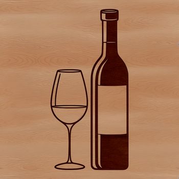 A vector graphic representation of a wine glass with a bottle inside it.