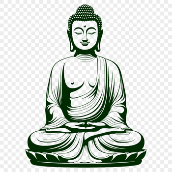 A digital representation of the Buddha in a seated meditation pose.