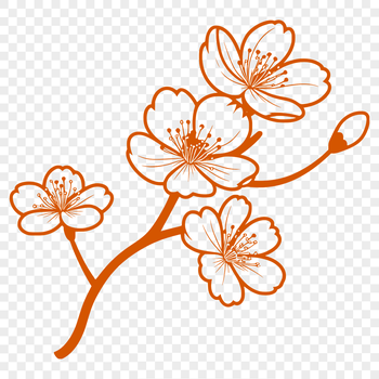 A stylized illustration of a cherry blossom in bloom, featuring delicate pink petals.