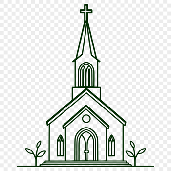 A stylized vector illustration of a church building with architectural details.