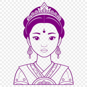 An SVG vector graphic of a girl wearing a royal crown and holding a scepter.