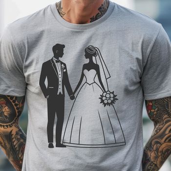 Illustrated wedding scene with a bride and groom, created as a vector design.