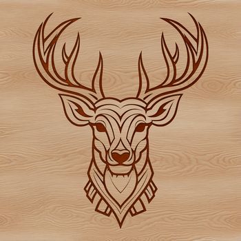 An illustration of a deer's head with ornate details.