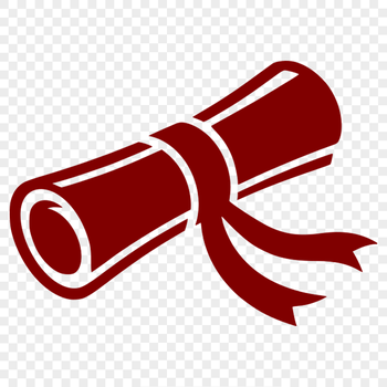 A traditional graduation diploma represented as a roll of paper with a ribbon attached.