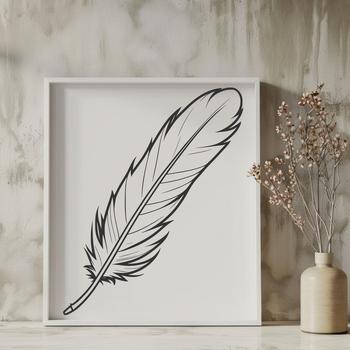 A graphic representation of a single feather with clean lines and precise edges.