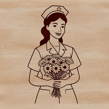 Female nurse illustration in floral design.