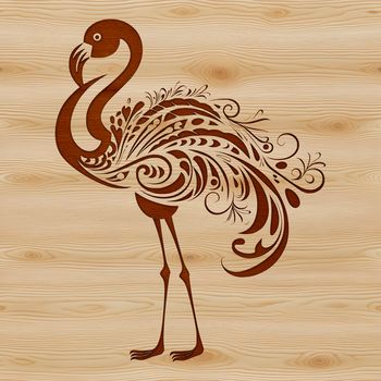 A colorful digital illustration of a single flamingo standing on one leg in the water.