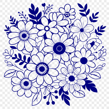 An illustration of a bouquet of flowers in various colors and styles.