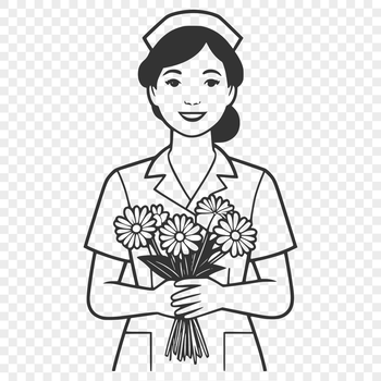 Vector illustration of a female nurse in a floral patterned uniform.