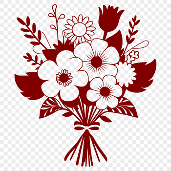 A hand-drawn bouquet of flowers in various colors and shapes, ideal for wedding invitations or Mothers Day cards.