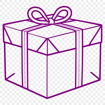 A simple, scalable 2D vector graphic representation of a gift box with clean lines and minimalist design.