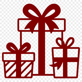 A stylized illustration of a gift wrapped in a decorative box with a ribbon.