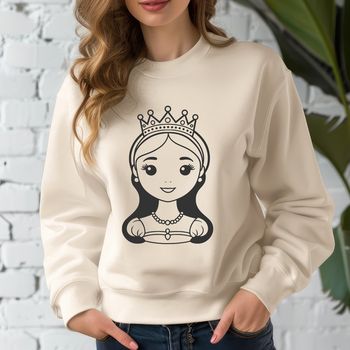 A young female character in royal attire, suitable as vector art for crafting and design projects.