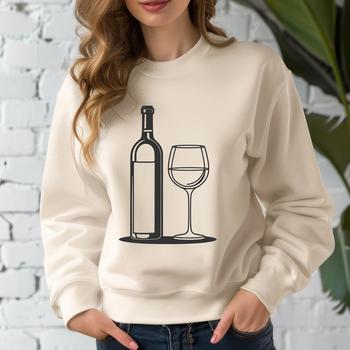 A detailed illustration of a wine glass and bottle, suitable for vector art and digital cutting designs.