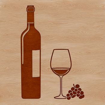 A stylized illustration of a glass of wine with a bottle in the background, suitable for vector graphics design.