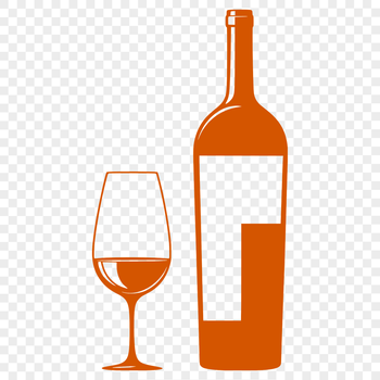 A stylized illustration of a wine glass filled with a red liquid.