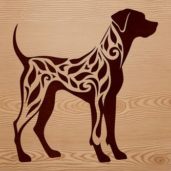 A large breed dog standing on its hind legs, depicted in vector format with intricate details and lines.