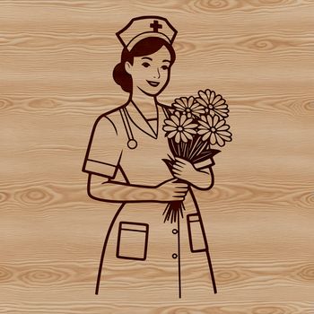 Female nurse with floral patterned uniform.