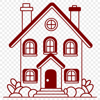 A simple 2D illustration of a residential building with a roof and windows.