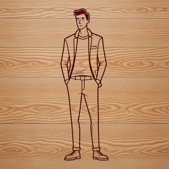 A simple outline illustration of a male figure in vector format.