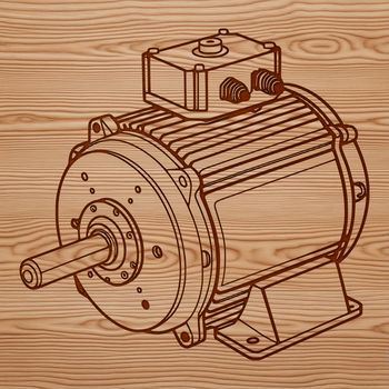 Illustrated 2D motor diagram with technical specifications.