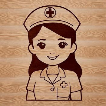 A female nurse in a professional setting, represented as vector art.