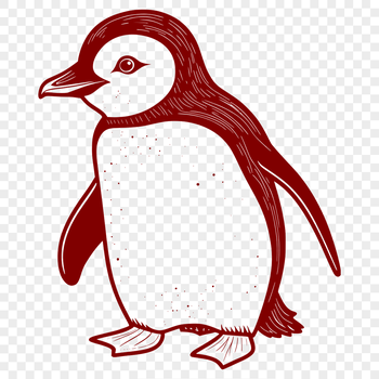 A black-and-white illustration of a waddling penguin.