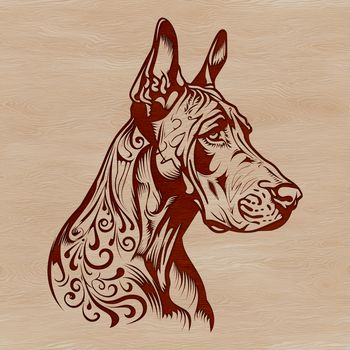 A detailed vector illustration of a Great Dane's head, suitable for use in graphic design projects.