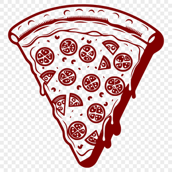 A hand-drawn vector design of a classic Italian-style pizza with melted cheese and various toppings.