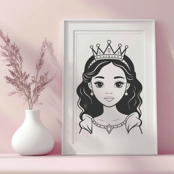 A young female character in a royal dress, suitable as a digital template for various design applications.