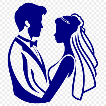 An SVG design of a couple exchanging vows in a wedding ceremony setting.