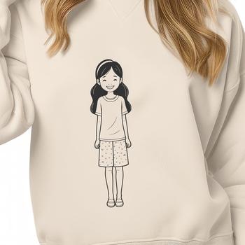 A young girl illustration created using vector art in an SVG format.
