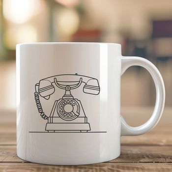 An illustration of a modern telephone with clean lines and minimalist design.