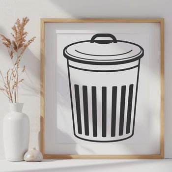 An illustrative graphic of a trash can with a lid, suitable for vector graphics and cutting machine designs.