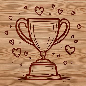 A digital trophy illustration featuring heart-shaped accents, suitable for various design applications.