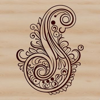 A stylized paisley pattern featuring intricate details, suitable for digital design and craft projects.