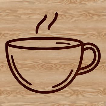 A simple line drawing of a basic coffee cup with a rounded body and handle.