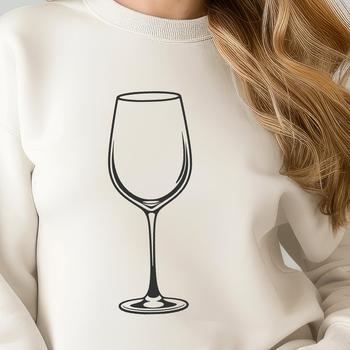 A glass containing red wine with a decorative border.