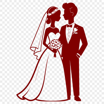 A digital illustration of a happy couple exchanging vows on their wedding day.